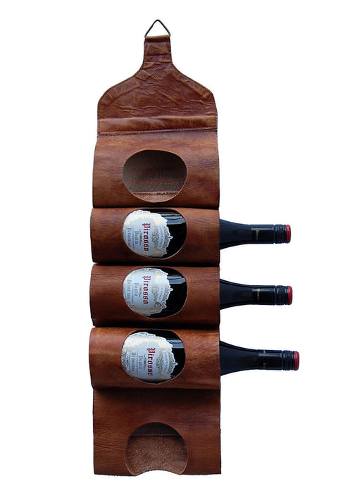 Weinregal aus braunem Leder